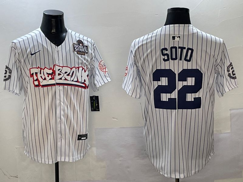 Men New York Yankees #22 Soto White Stripe four generations Joint Name 2025 Nike MLB Jersey style 3->new york yankees->MLB Jersey